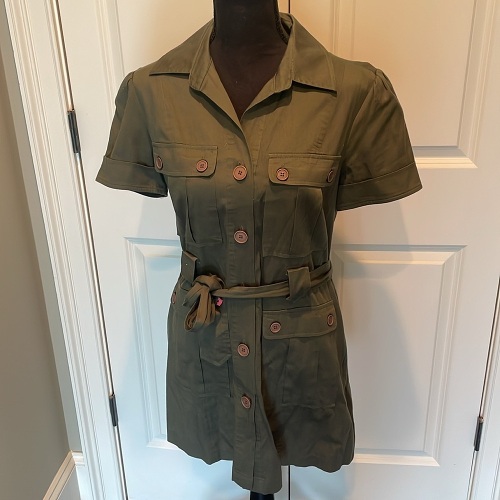 Grey/Dark Olive Button Up Dress Forever 21 Medium M Drycleaner Tags Still On!